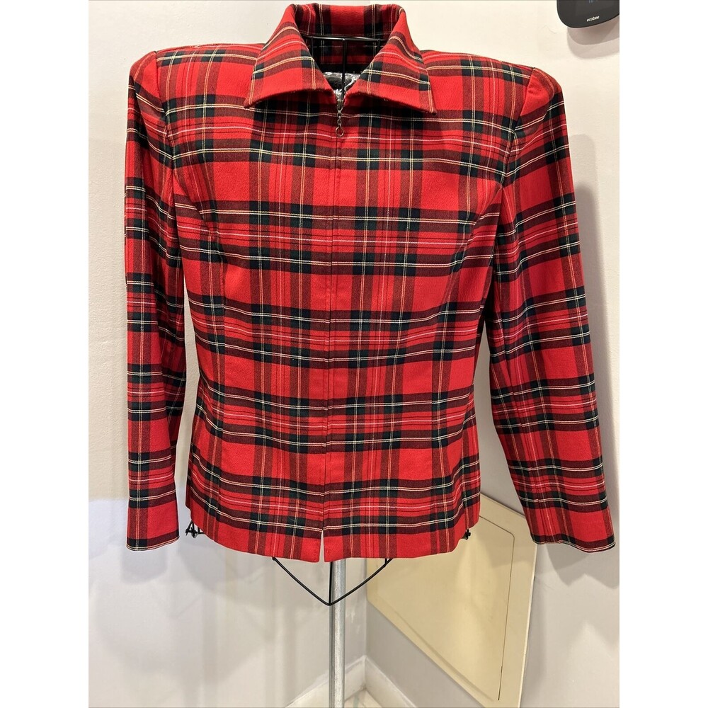Finity Studio Red Plaid Jacket Blazer Zip Up Size 14